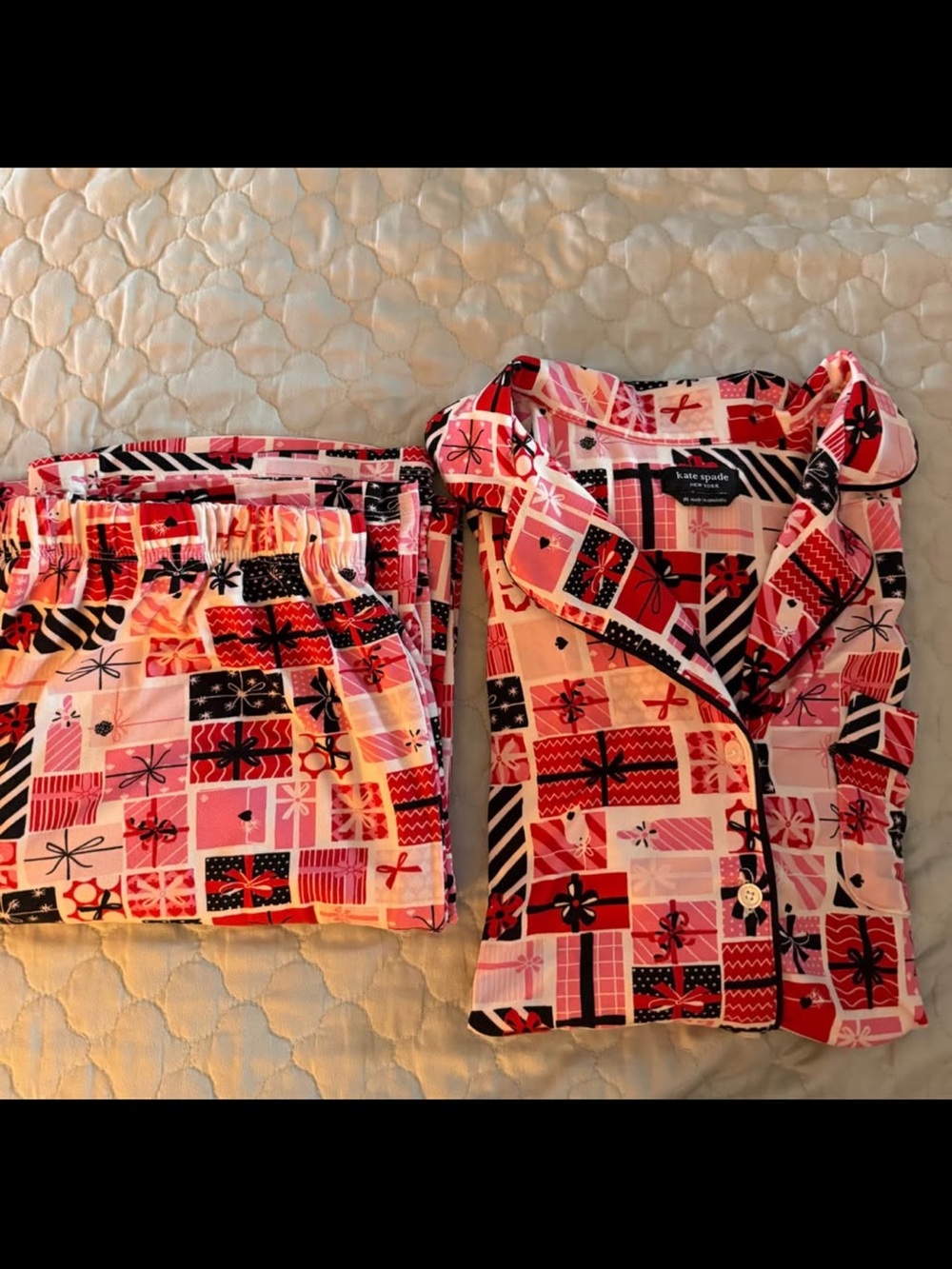kate spade Pink, Red & Black Gift Box Print Pajama Set